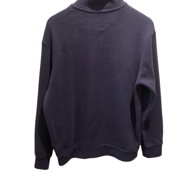 US Polo Assn Mens Large Navy Blue 1/4 Zip Sweater L/S Leather Zipper Pull - Picture 2 of 6